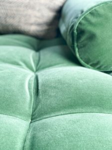 close up green couch