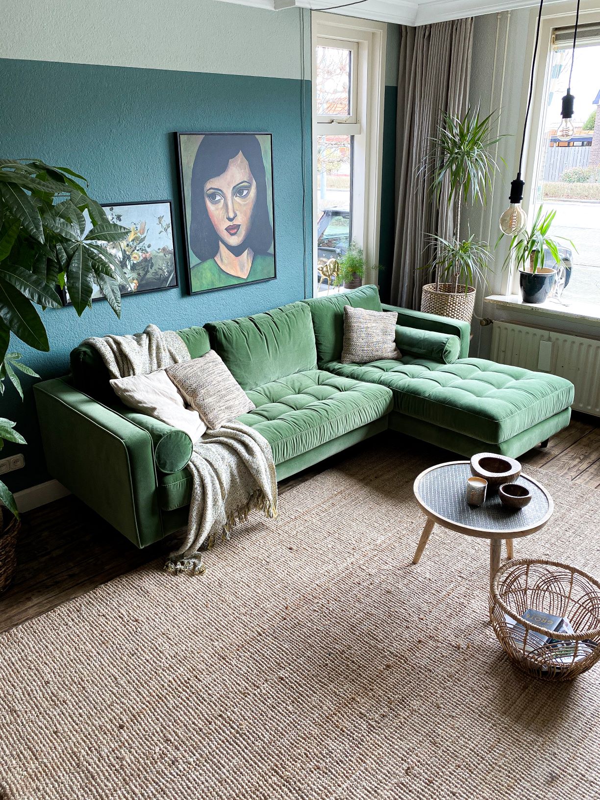 green couch in livingroom