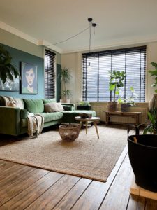woonkamer met groene bank